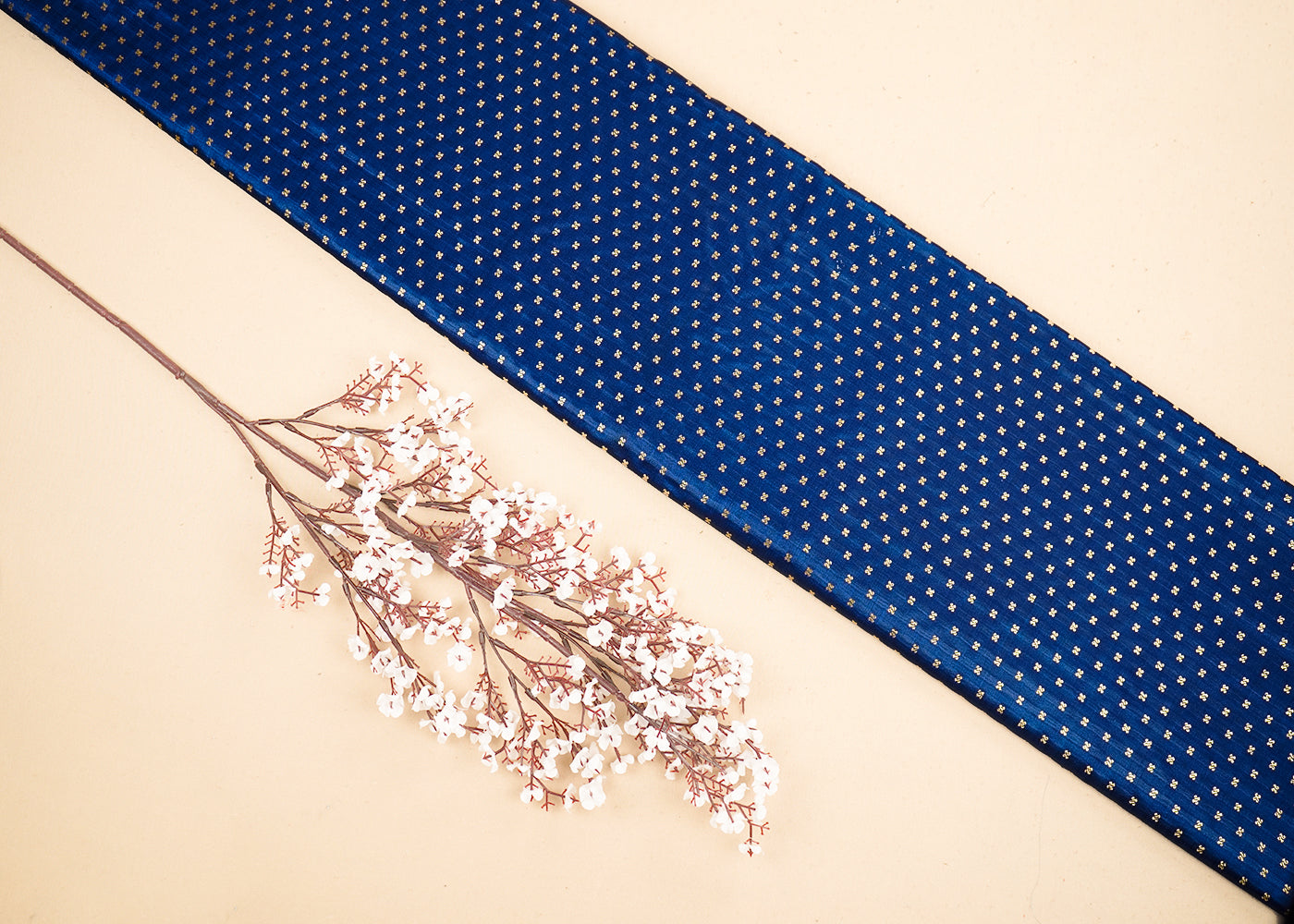 Navy Blue Banarasi Brocade Fabric With All Over Golden Zari Handloom 19506