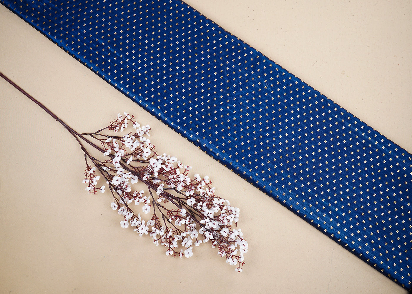 Navy Blue Banarasi Brocade Fabric With All Over Golden Zari Handloom 19506