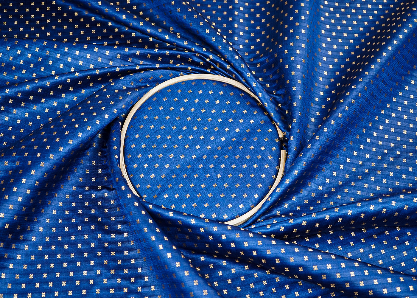 Navy Blue Banarasi Brocade Fabric With All Over Golden Zari Handloom 19506