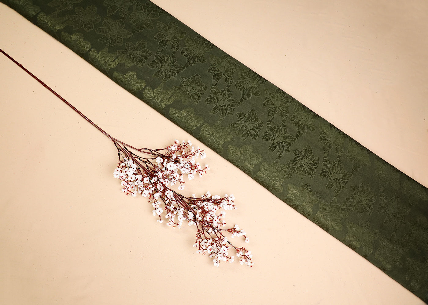 Green Georgette Fabric With All Over Self Work 19515