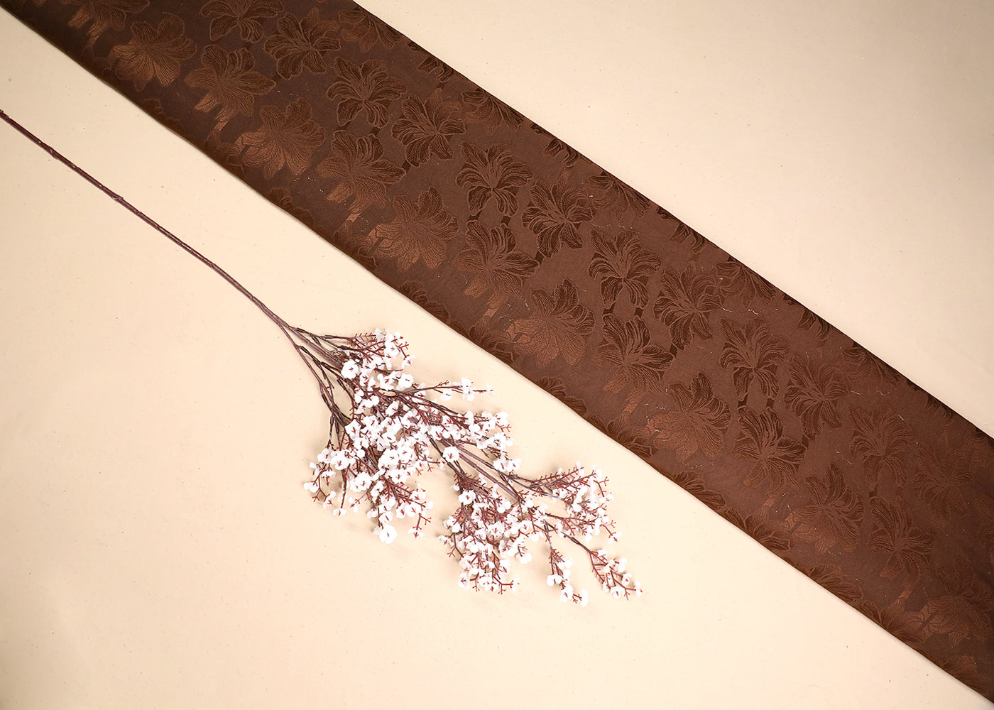 Brown Georgette Fabric With All Over Self Work 19517