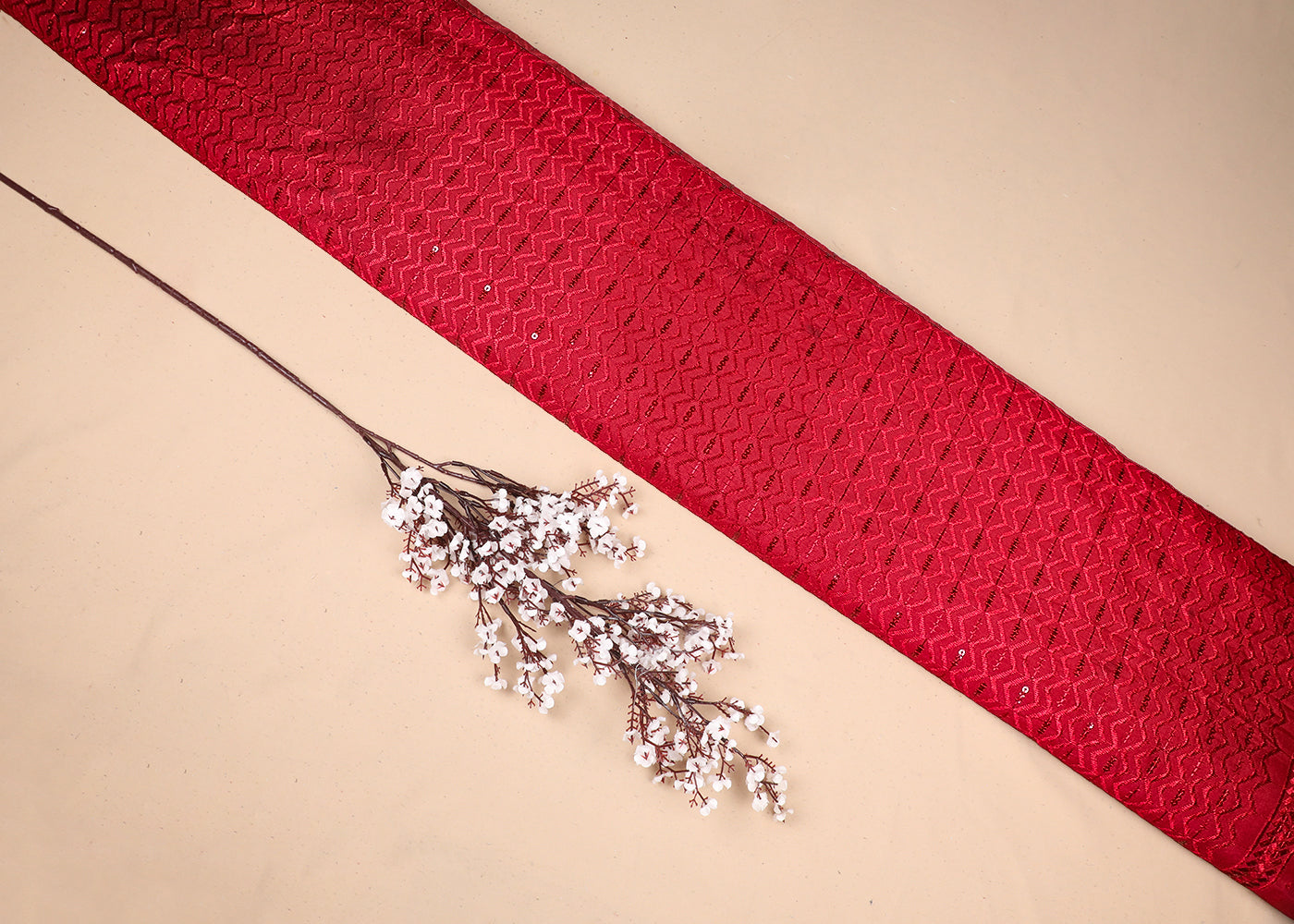 Maroon Upada Silk Fabric With All Over Thread And Sequins Work 19518