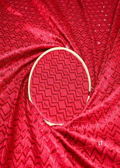 Maroon Silk Fabric With All Over Thread And Sequins Work 19518
