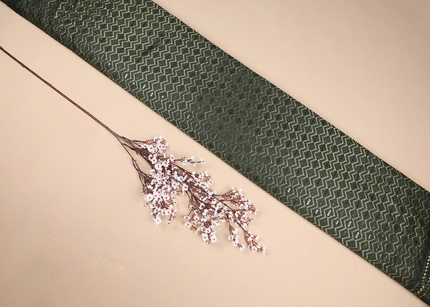 Mehendi Green Upada Silk Fabric With All Over Thread And Sequins Work 19519