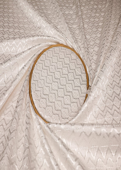 White Silk Fabric With All Over Thread And Sequins Work 19520