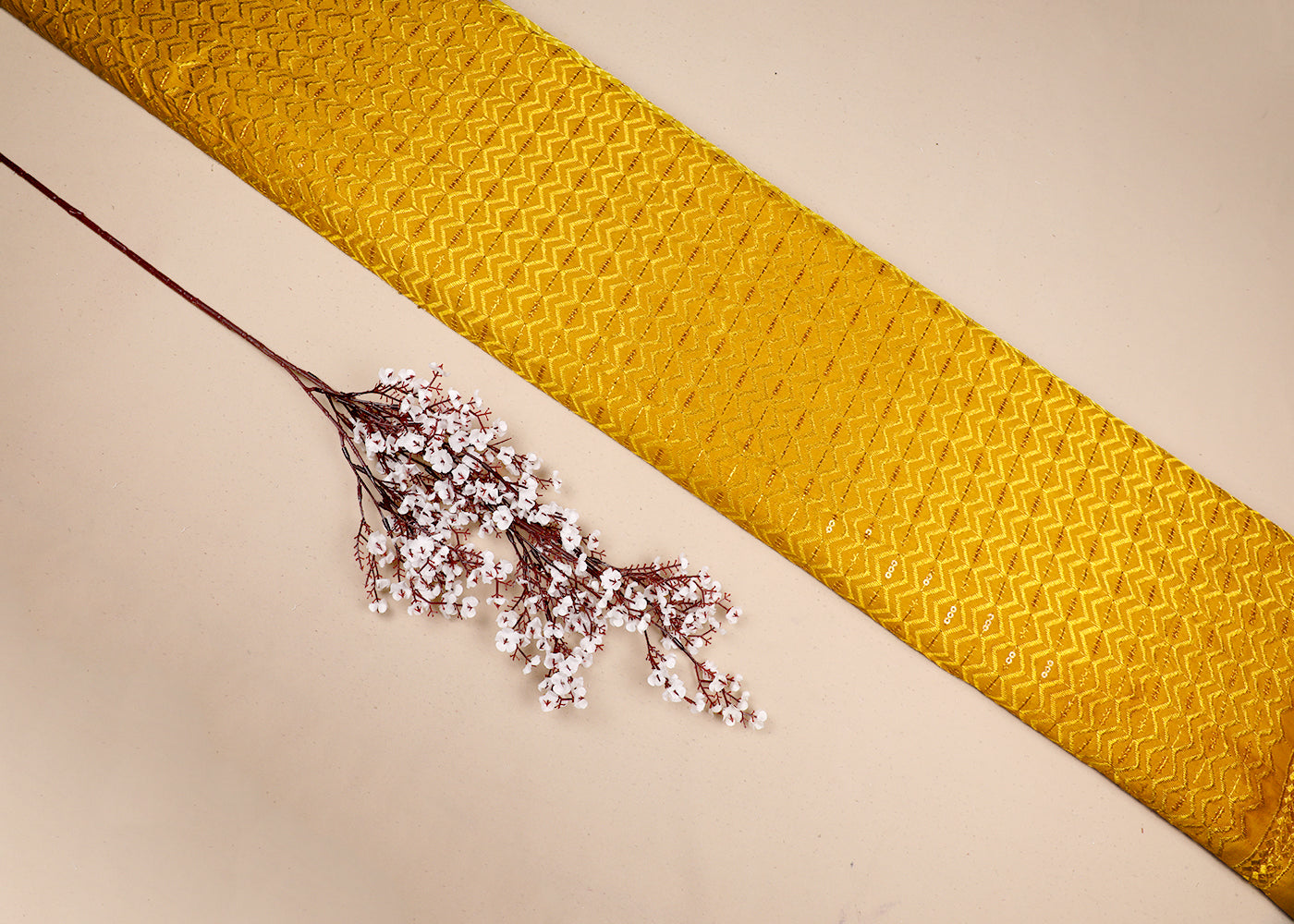 Mustard Upada Silk Fabric With All Over Thread And Sequins Work 19521