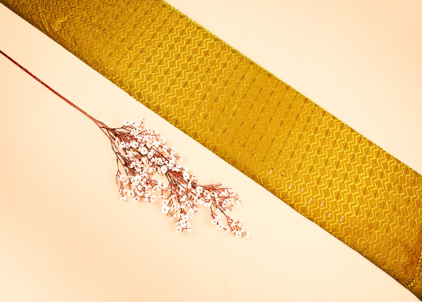 Mustard Upada Silk Fabric With All Over Thread And Sequins Work 19521