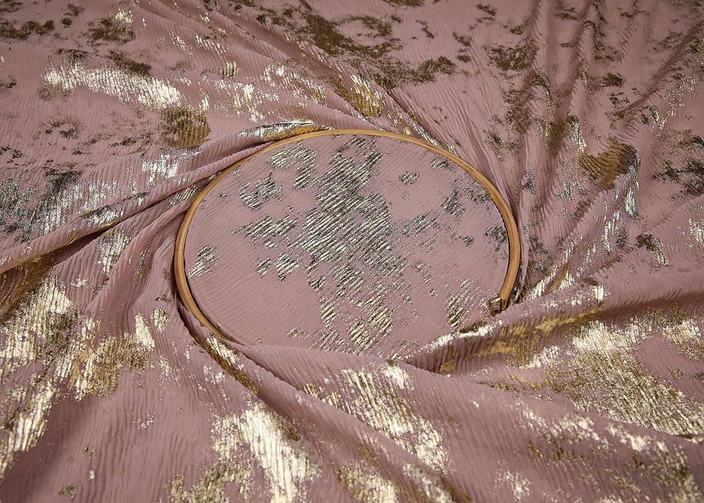 Onion Crushed Georgette Fabric With All Over Golden Foil Work 19527
