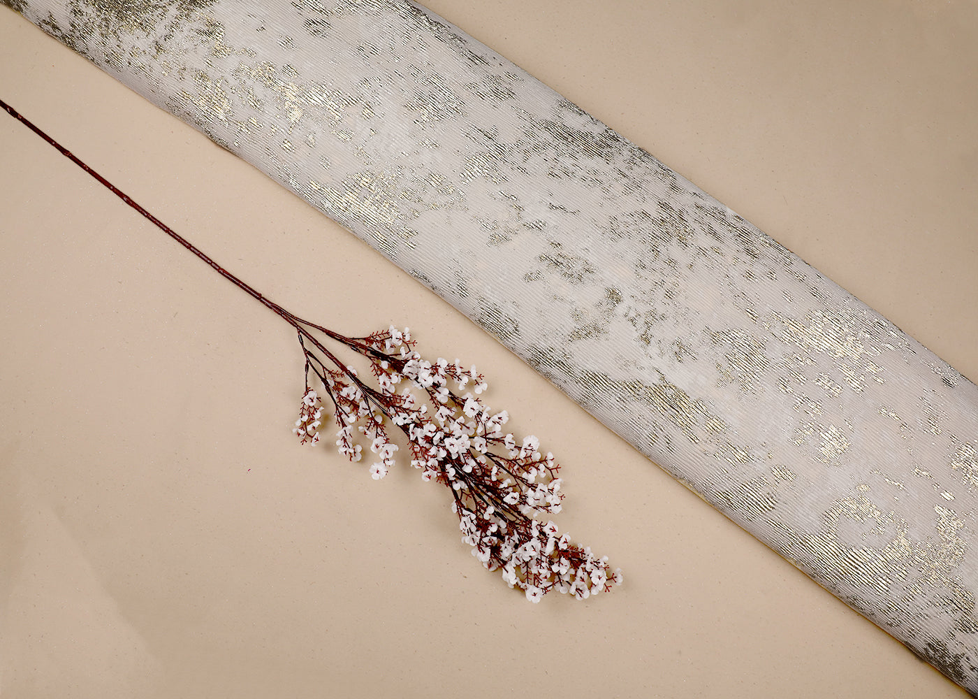 Off White Crushed Georgette Fabric With All Over Golden Foil Work 19528