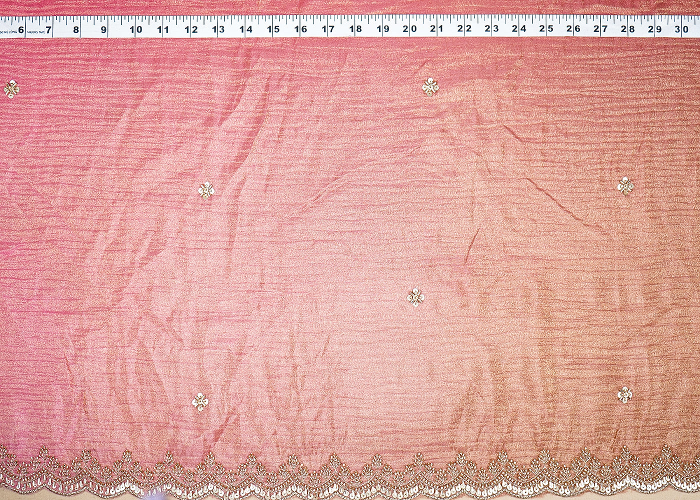 Peach And Pink Tissue Ombre Fabric With All Over Sequins And Katdana Work With Two Side Border 19542