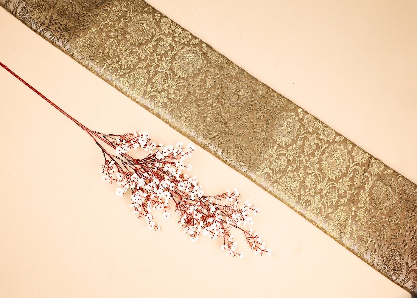 Gold  Banarasi Brocade Fabric With All Over Golden Zari Handloom 19551