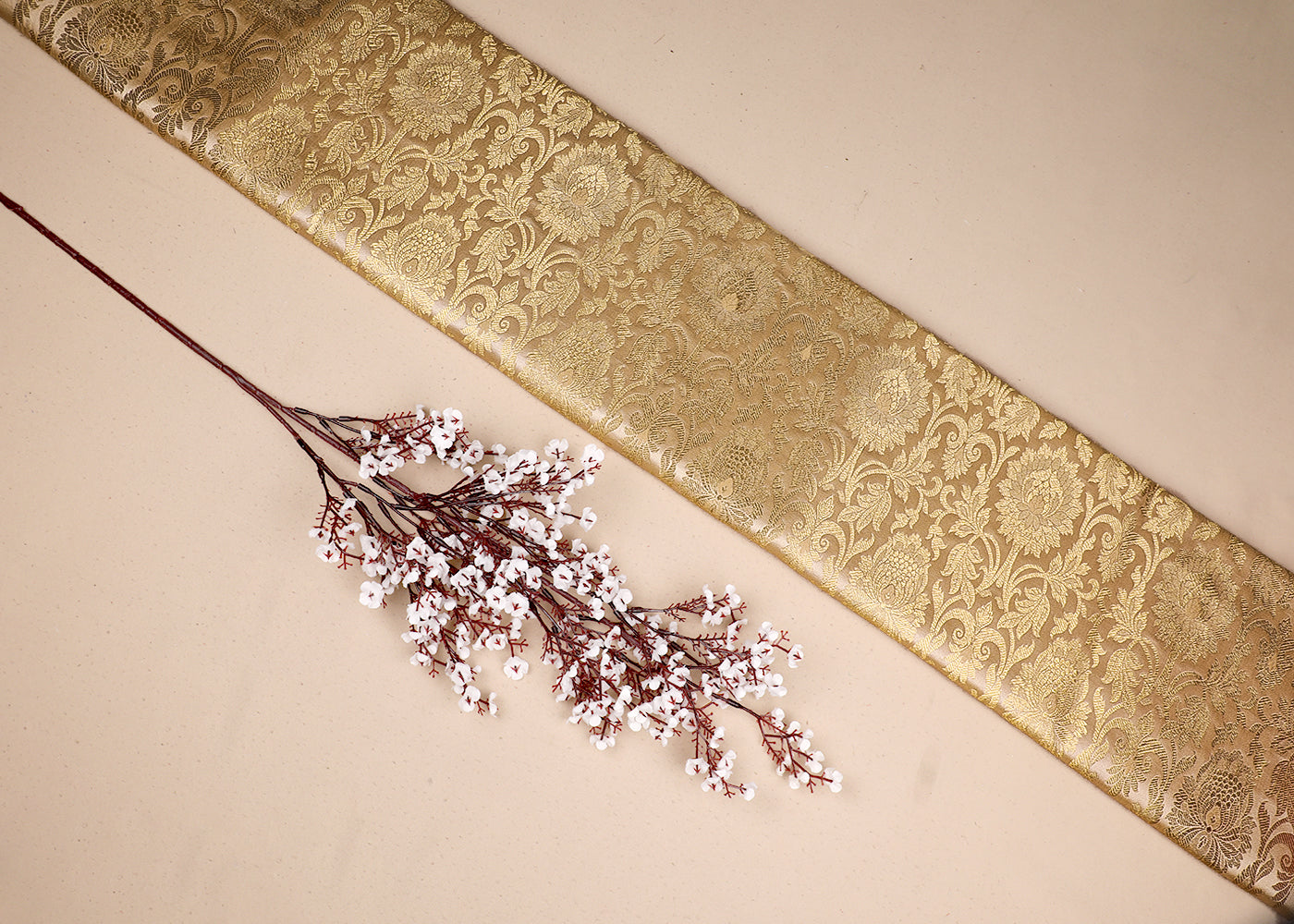 Gold  Banarasi Brocade Fabric With All Over Golden Zari Handloom 19551