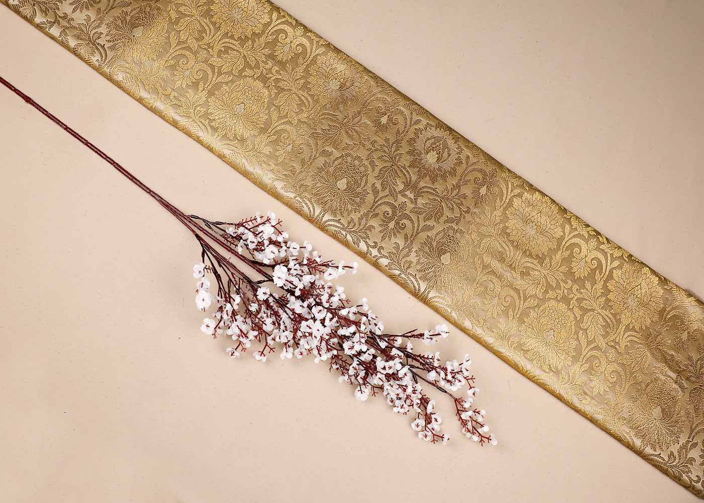 Gold Banarasi Brocade Fabric With All Over Golden Zari Handloom 19562