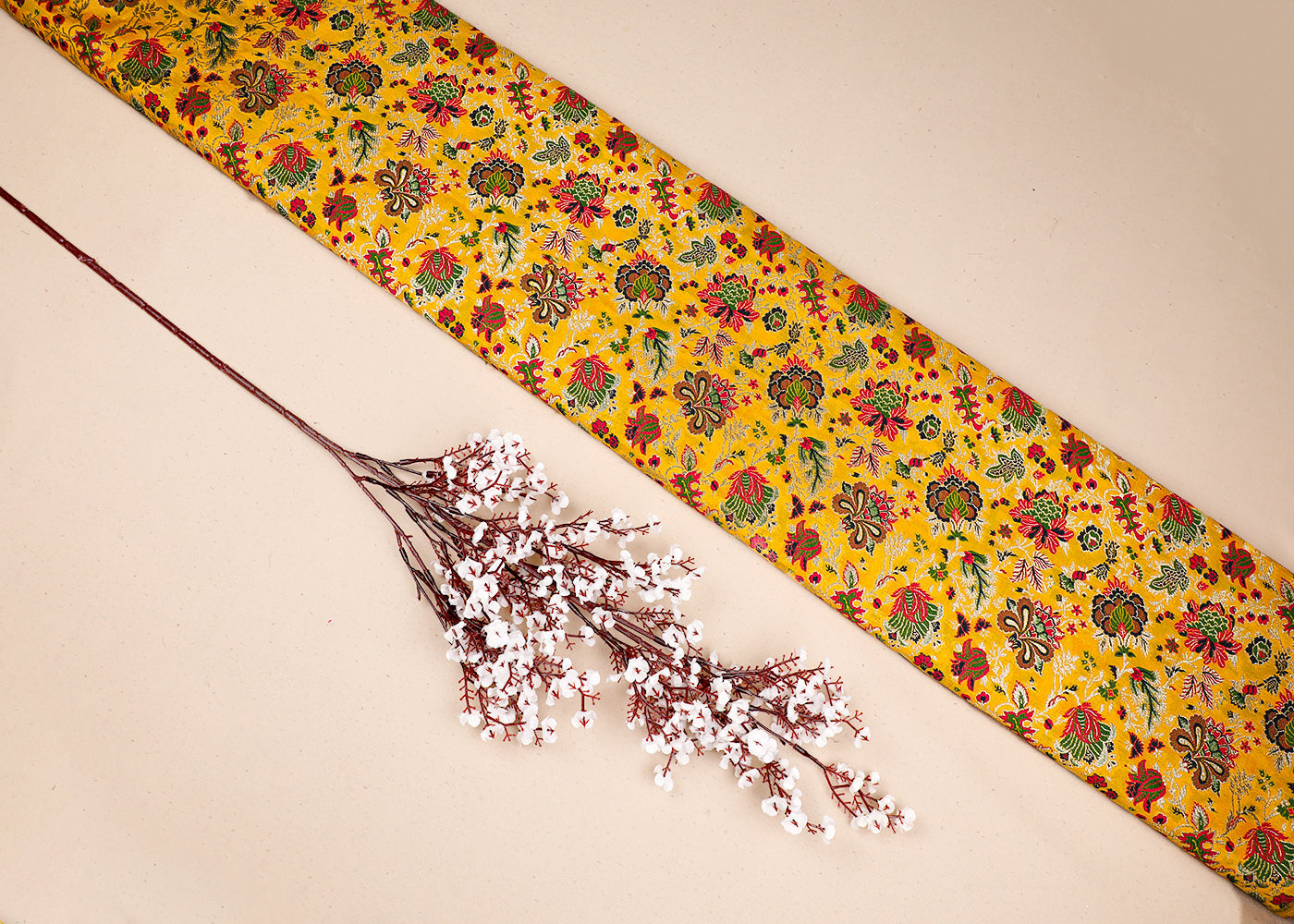 Mustard Banarasi Brocade Fabric With All Over Thread And Golden Zari Handloom 19578