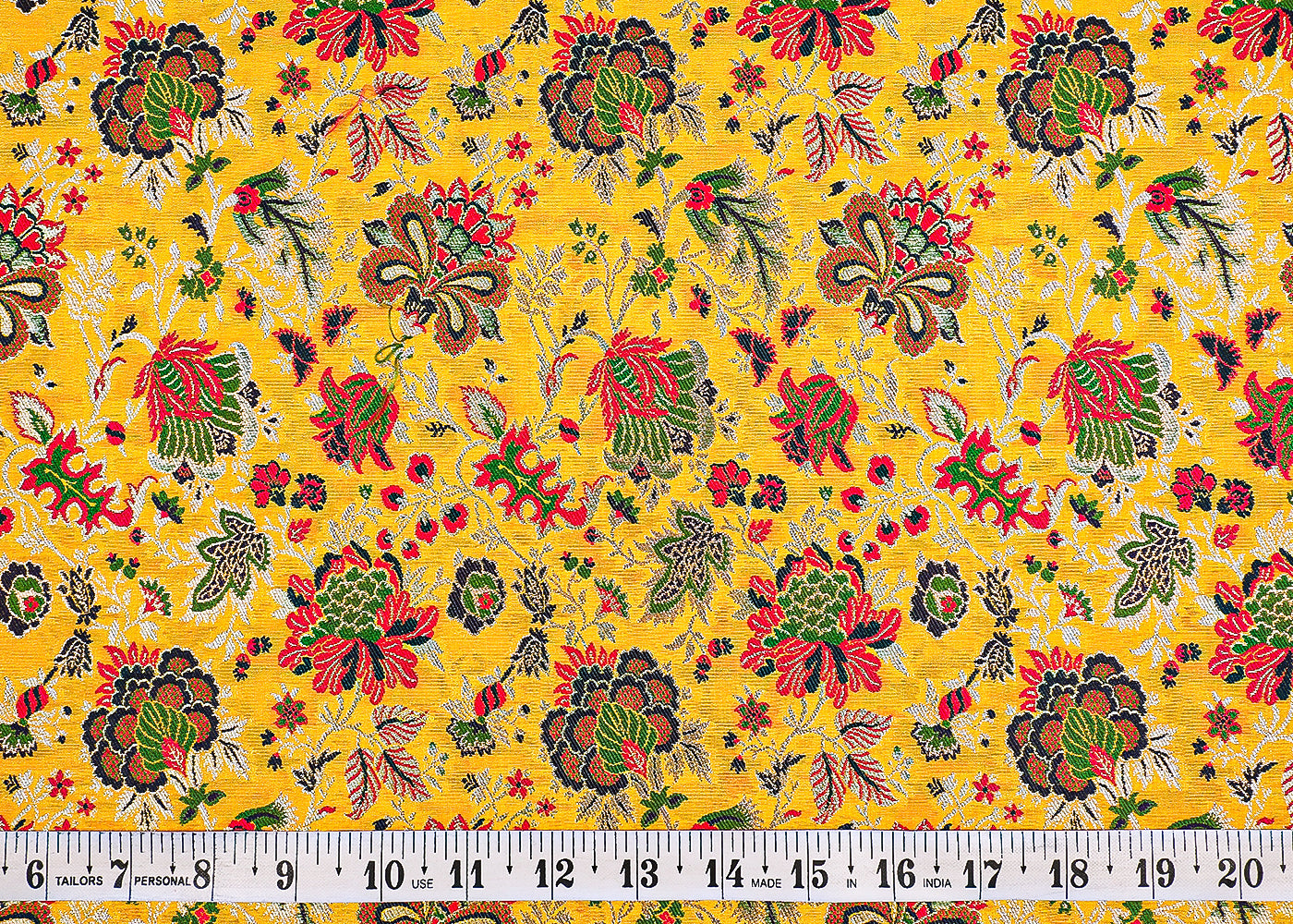 Mustard Pure Banarasi Brocade Fabric With All Over Thread And Golden Zari Handloom 19578