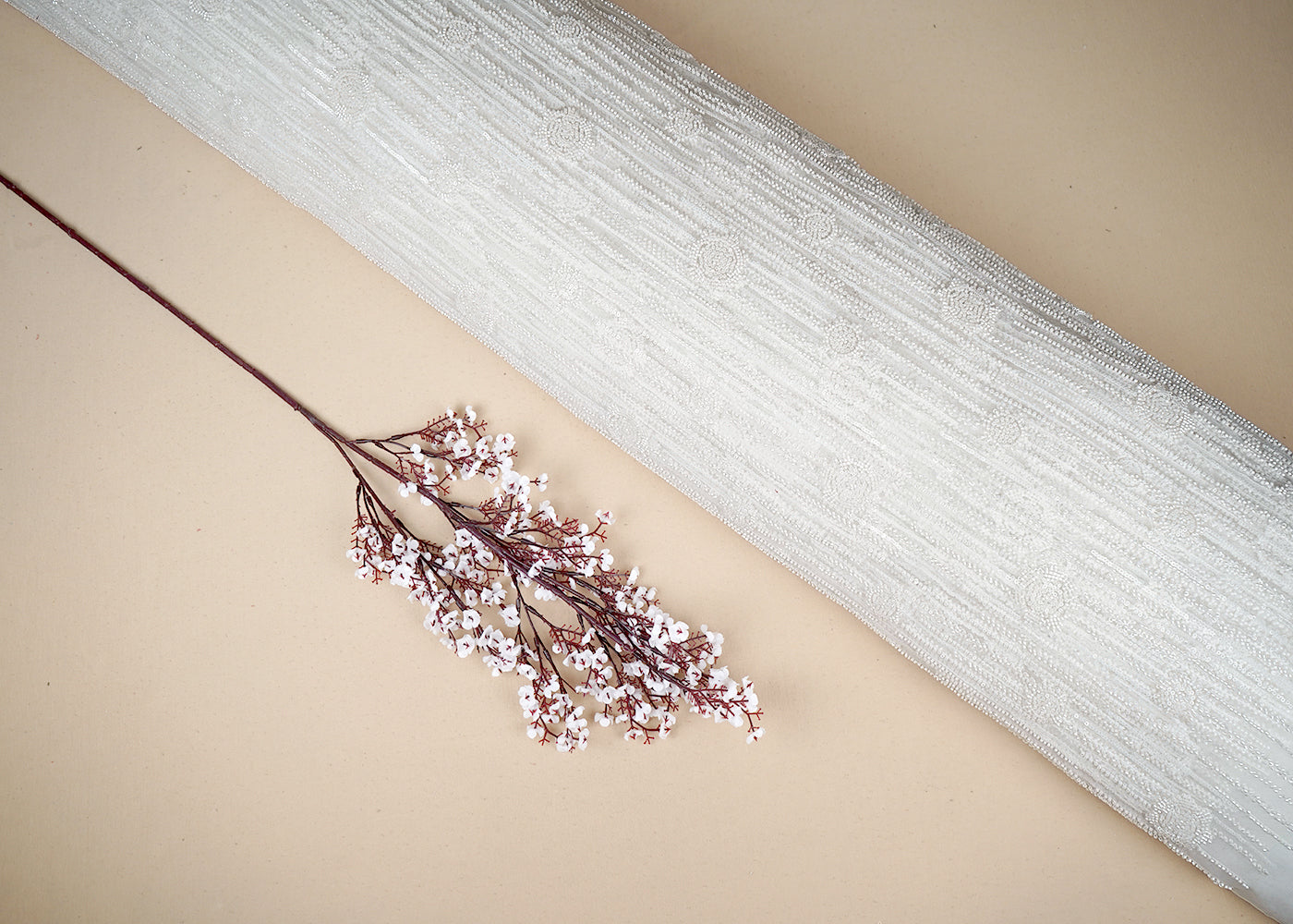 White Imported Net Fabric With All Over Sequins And Bead Work 19586