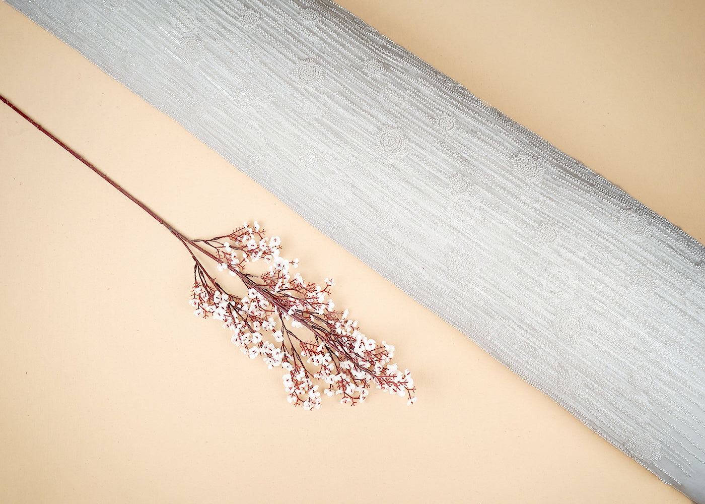 White Imported Net Fabric With All Over Sequins And Bead Work 19586