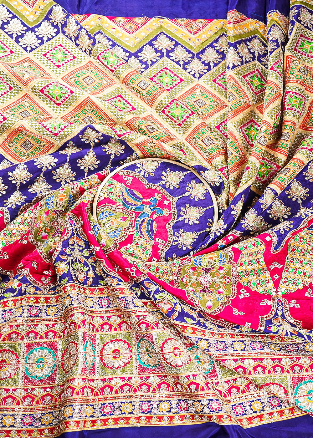 Purple Crepe Fabric With All Over Zari And Sequins Work With One Side Heavy Border 19604