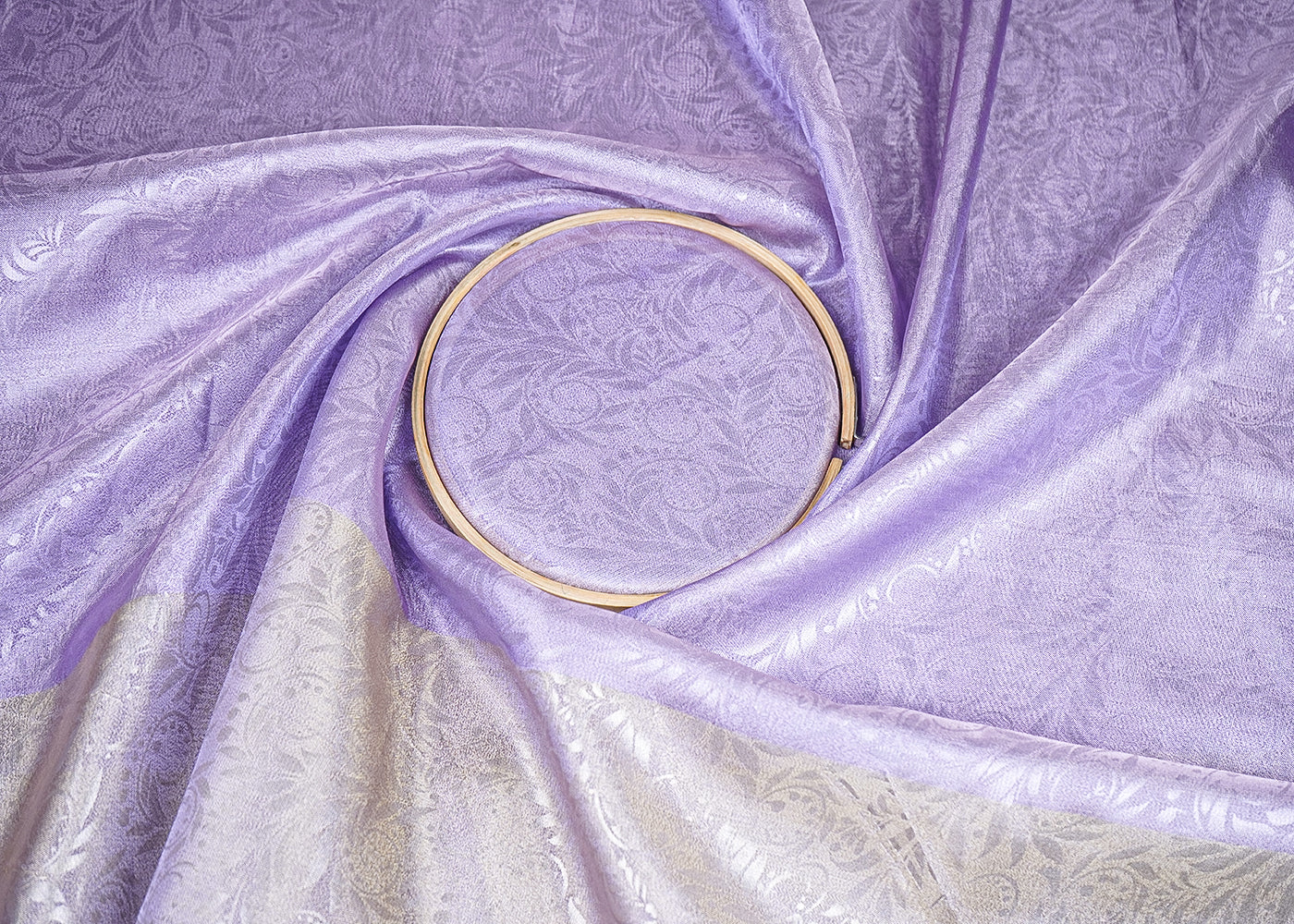 Lavender Organza Fabric with Allover Self Work with One-Side Heavy Border 19613