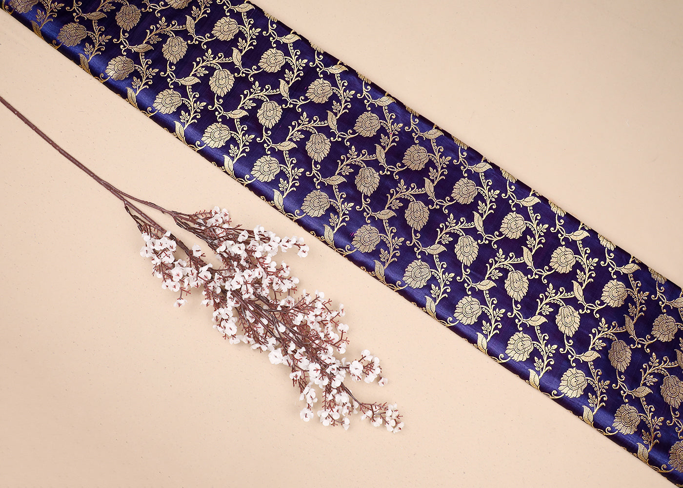 Purple Banarasi Brocade Fabric with Allover Golden Zari Handloom 19625