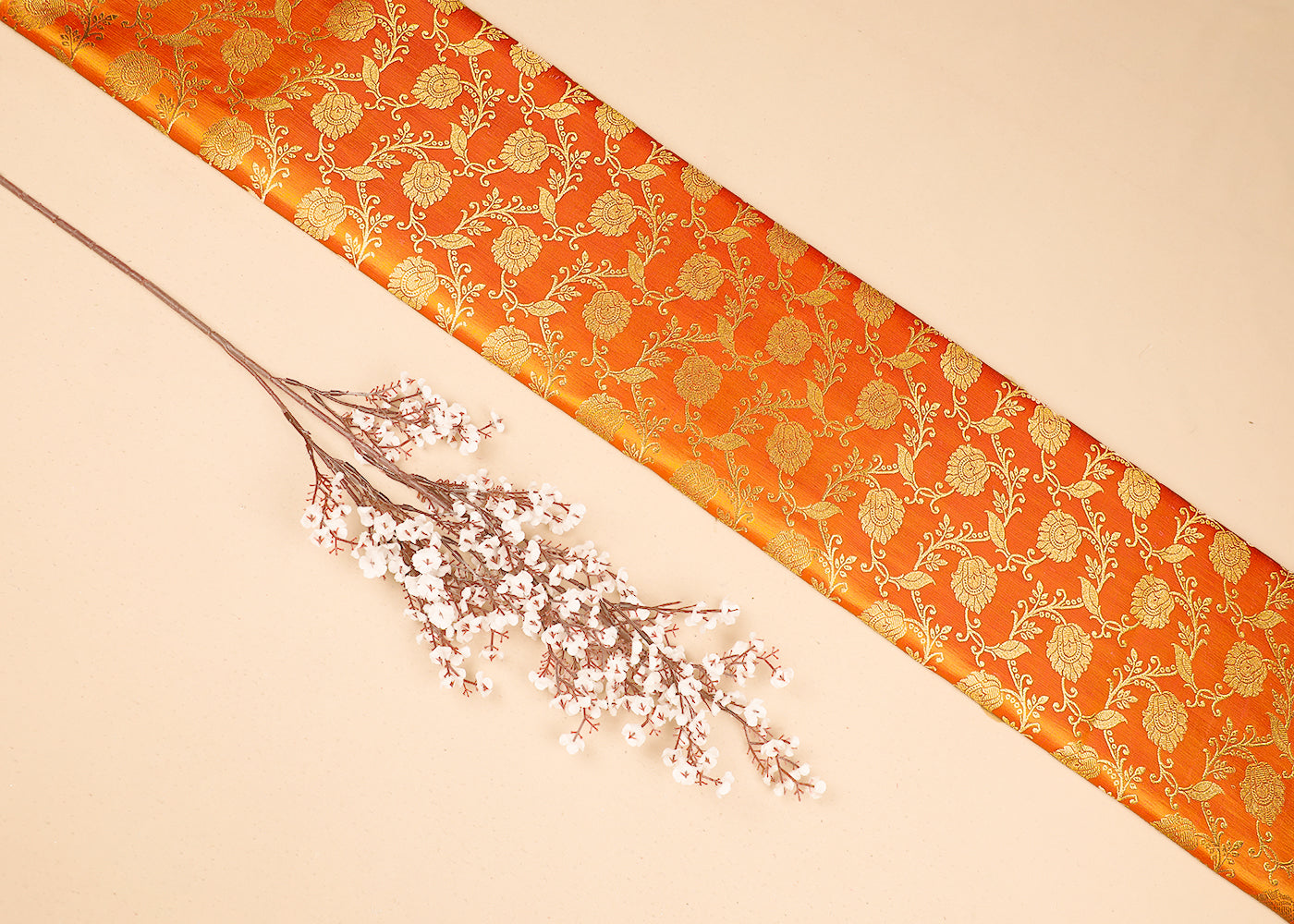 Mustard Banarasi Brocade Fabric with Allover Golden Zari Handloom 19626