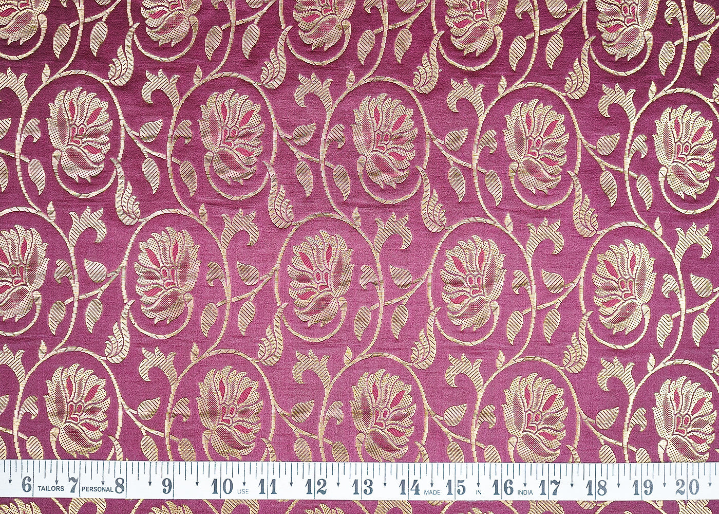 Wine Banarasi Brocade Fabric with Allover Golden Zari Handloom 19627