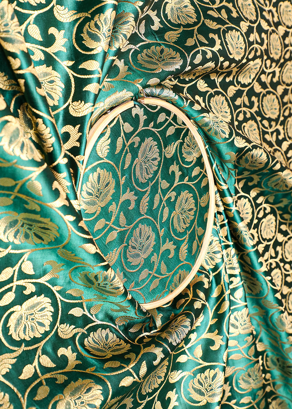 bottle-green-banarasi-brocade-fabric-with-allover-golden-zari-handloom-19628-close-view