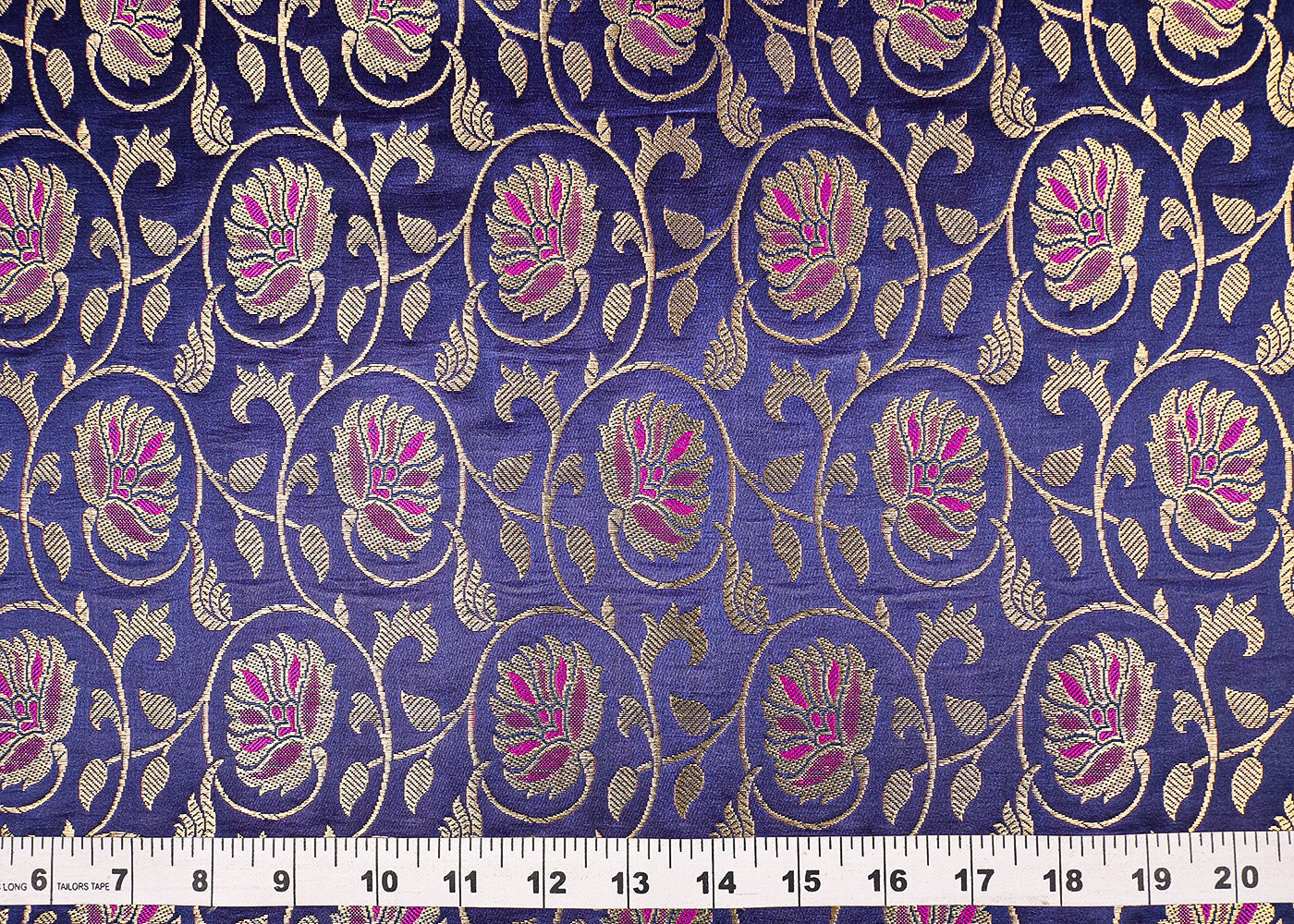 Navy Blue Banarasi Brocade Fabric with Allover Golden Zari Handloom 19629