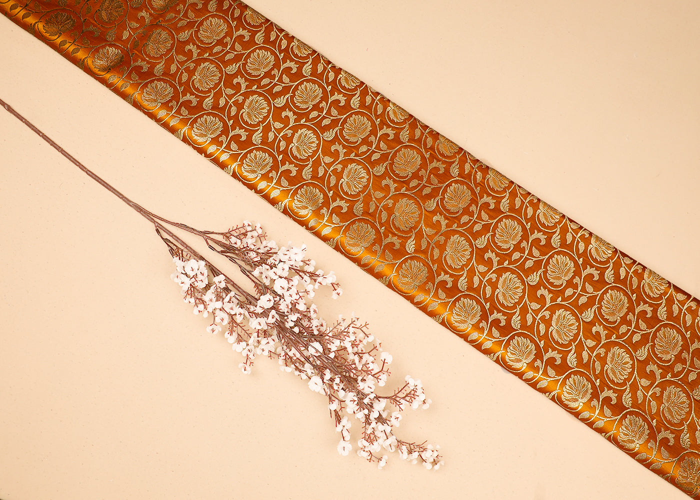 Mustard Banarasi Brocade Fabric with Allover Golden Zari Handloom 19630