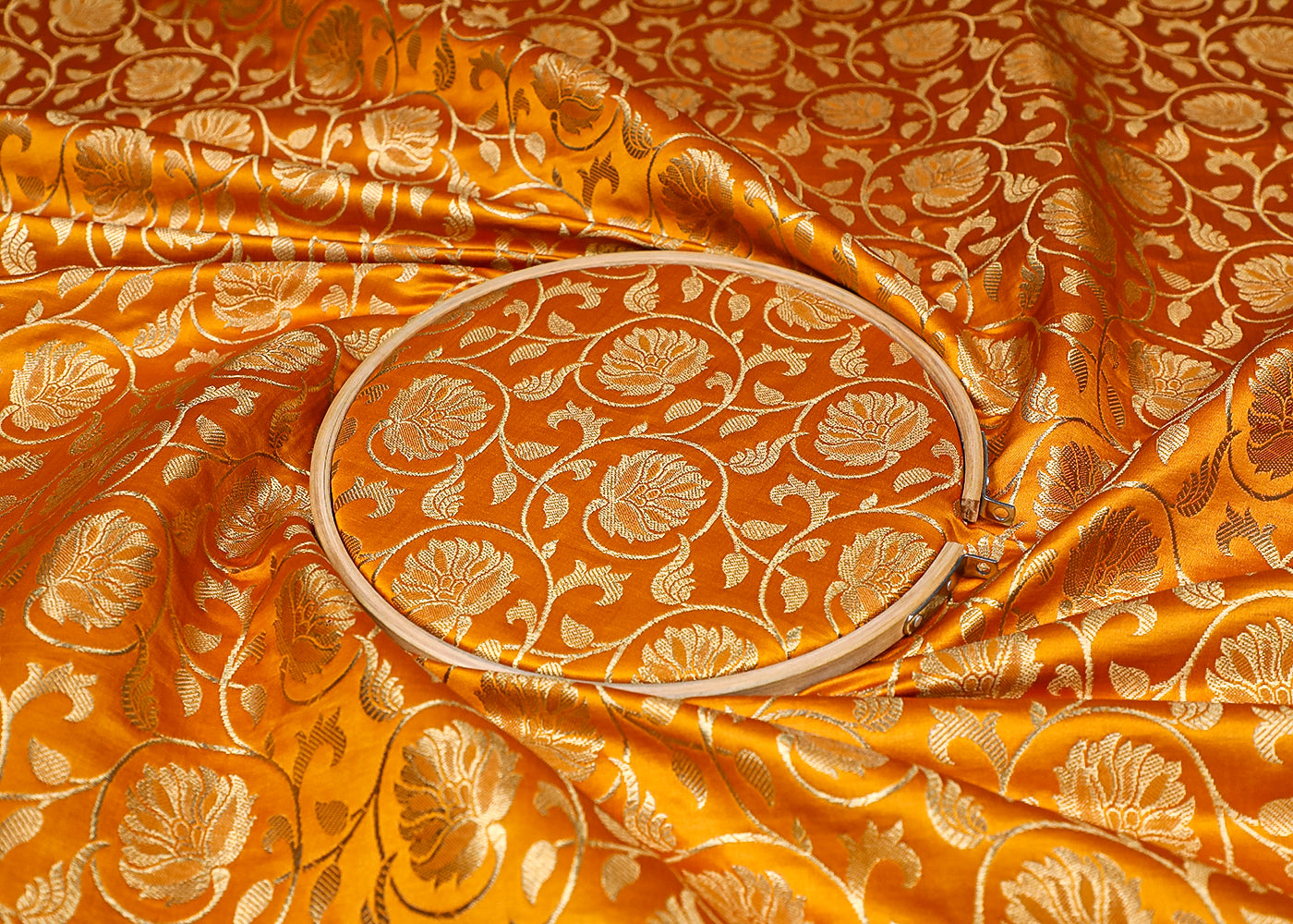 Mustard Banarasi Brocade Fabric with Allover Golden Zari Handloom 19630