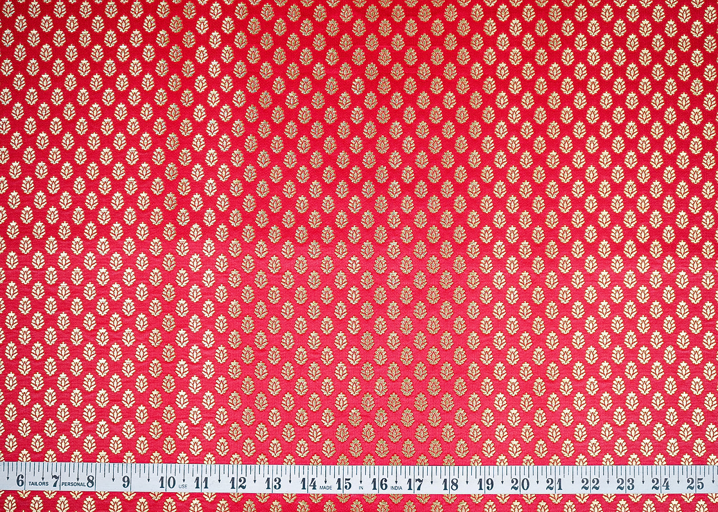 Red Banarasi Brocade Fabric with Allover Golden Zari Handloom 19632