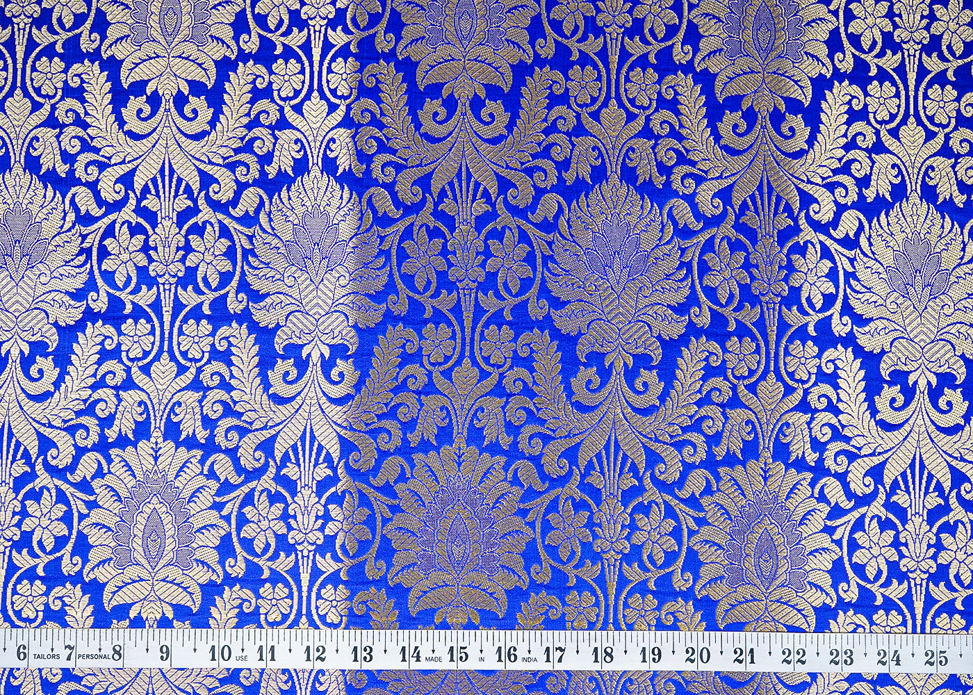 Royal Blue Banarasi Brocade Fabric with Allover Golden Zari Handloom 19633