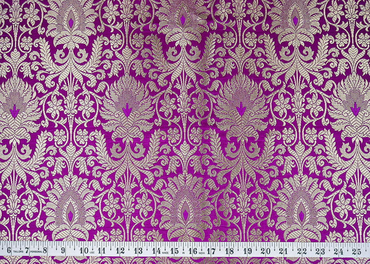 Purple Banarasi Brocade Fabric with Allover Golden Zari Handloom 19636