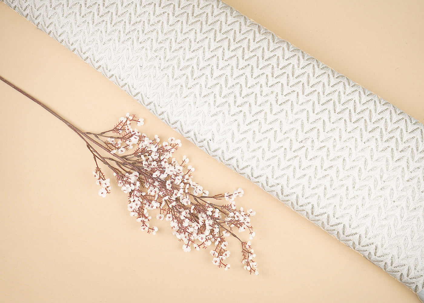 White Georgette Fabric with Allover Thread and Sequins Work 19668