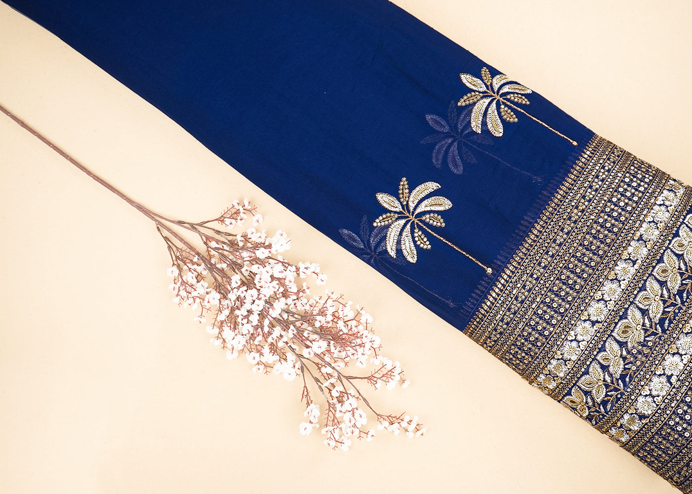 SabyaSachi Inspired Edition | Navy Blue Embroidered Georgette Unstitched Fabric 19670