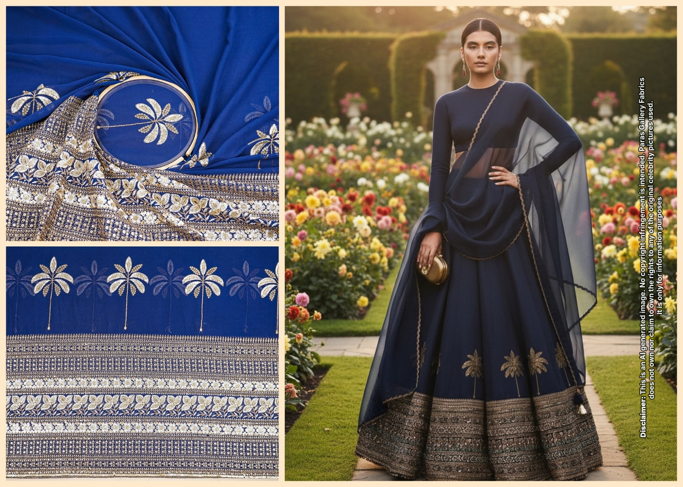 SabyaSachi Inspired Edition | Navy Blue Embroidered Georgette Unstitched Fabric 19670
