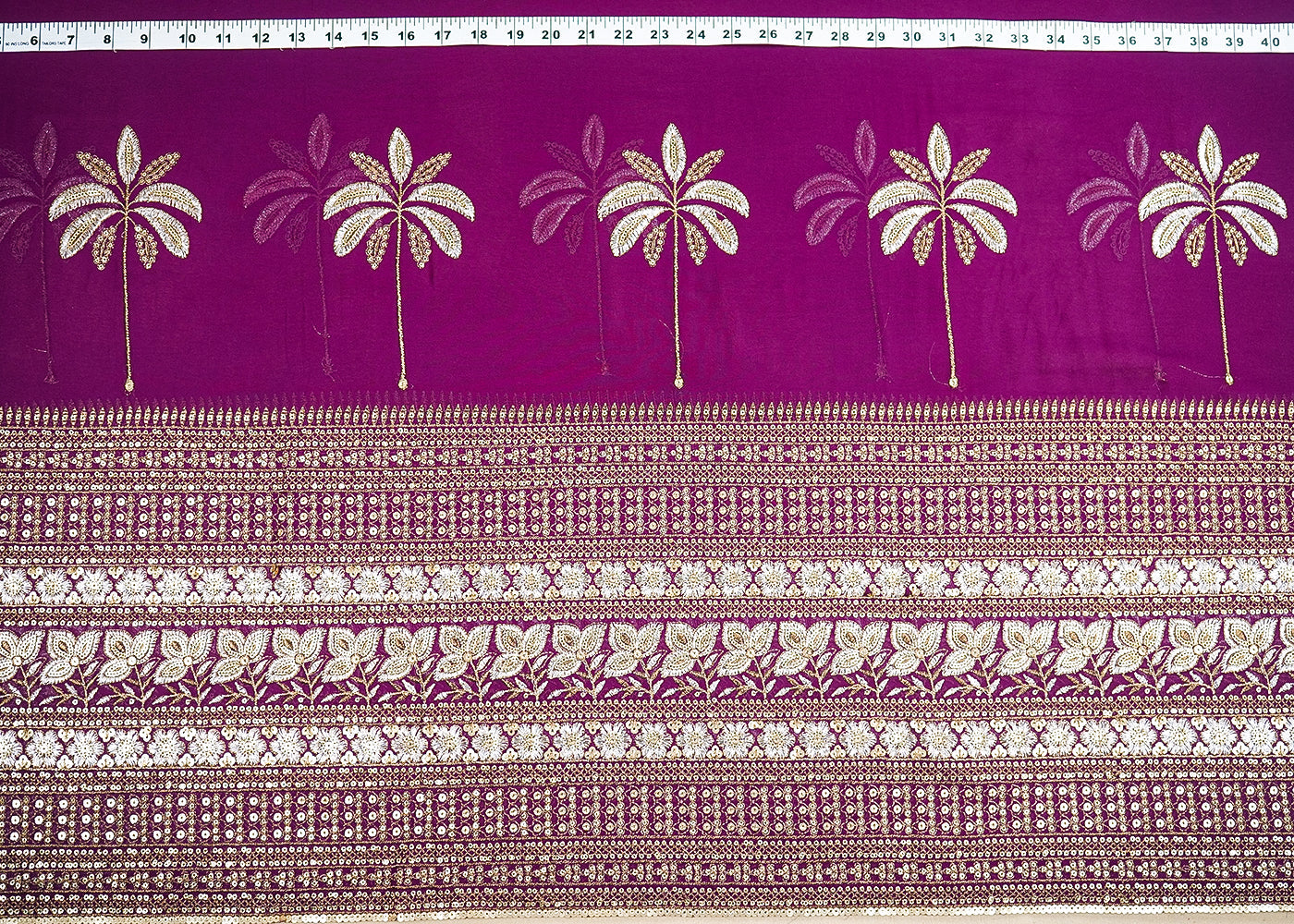 Purple Georgette Fabric with Allover Zari and Sequins Work with One-Side Border 19671