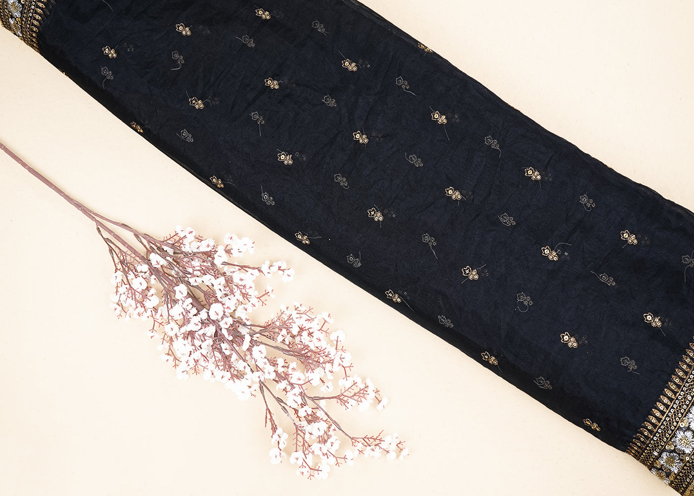 Black all over zari and sequins work with two side border 19672