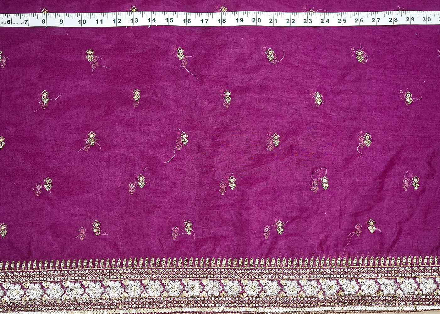Purple Organza Fabric with Allover Zari and Sequins Work with Two-Side Border 19673