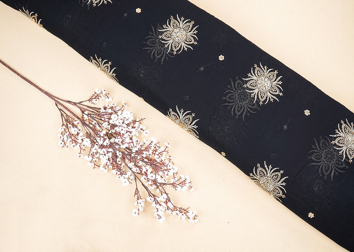 Black Georgette Fabric with Allover Zari, Katdana and Sequins Work 19686