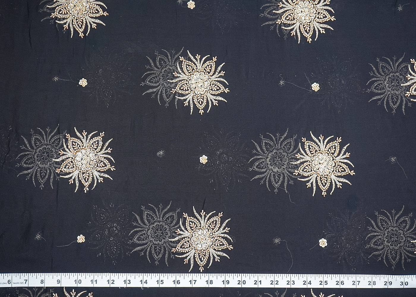 Black Georgette Fabric with Allover Zari, Katdana and Sequins Work 19686