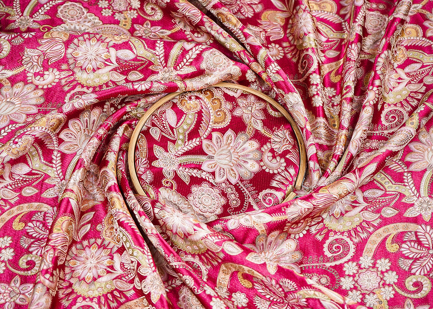 Maroon Banarasi Silk Fabric with Allover Traditional Print and Zari Work 19690