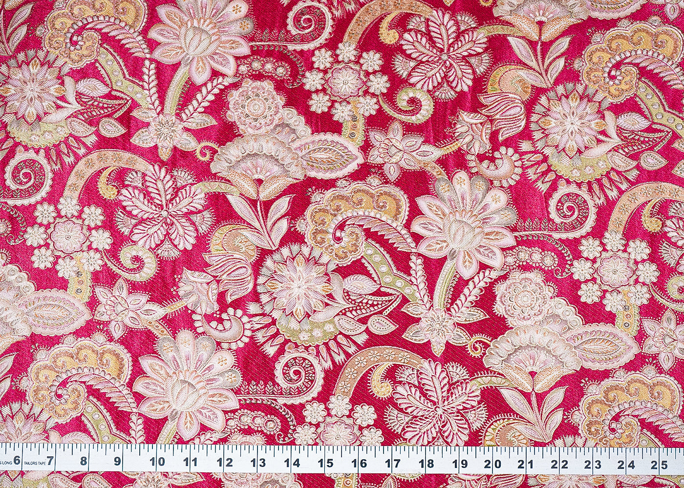 Maroon Banarasi Silk Fabric with Allover Traditional Print and Zari Work 19690