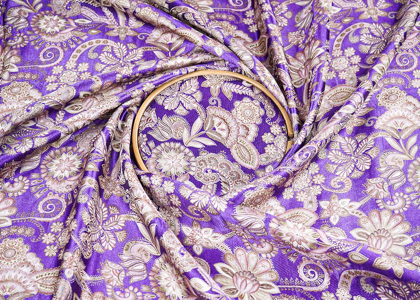 Purple Banarasi Silk Fabric with Allover Traditional Print and Zari Work 19691