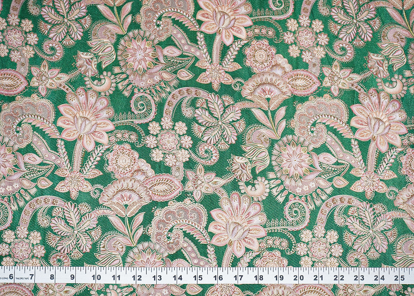 Green Banarasi Silk Fabric with Allover Traditional Print and Zari Work 19692
