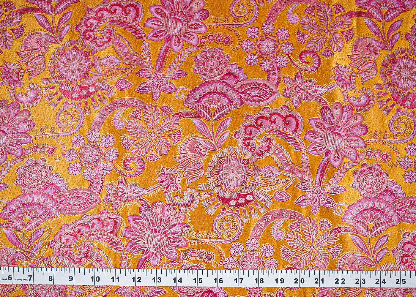 Mustard Banarasi Silk Fabric with Allover Traditional Print and Zari Work 19693