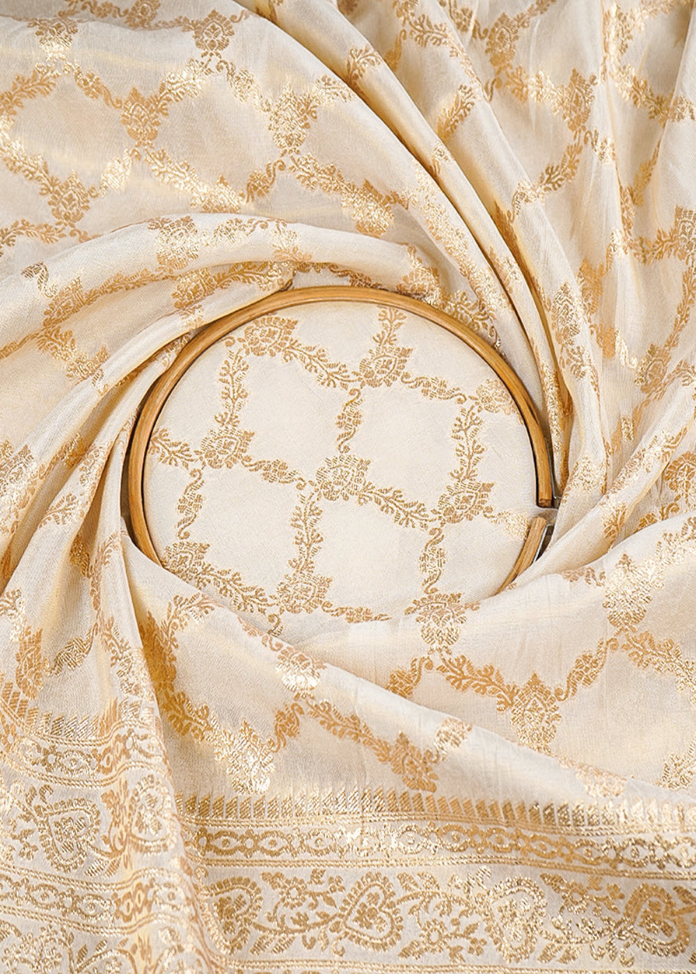 Light-Golden-Banarasi-Tissue-Fabric-with-Allover-Golden-Zari-Handloom-and-One-Side-Border-19700-close-view
