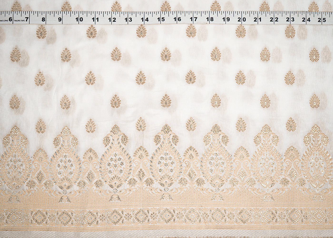 White Upada Silk Fabric with Allover Zari Handloom and One-Side Border 19702
