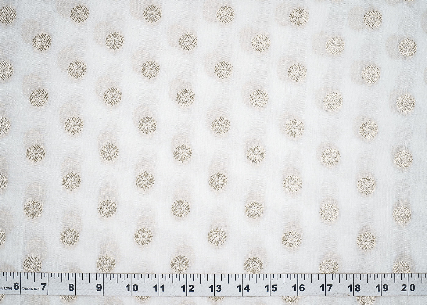 White Upada Silk Fabric with Allover Golden Zari Handloom 19710