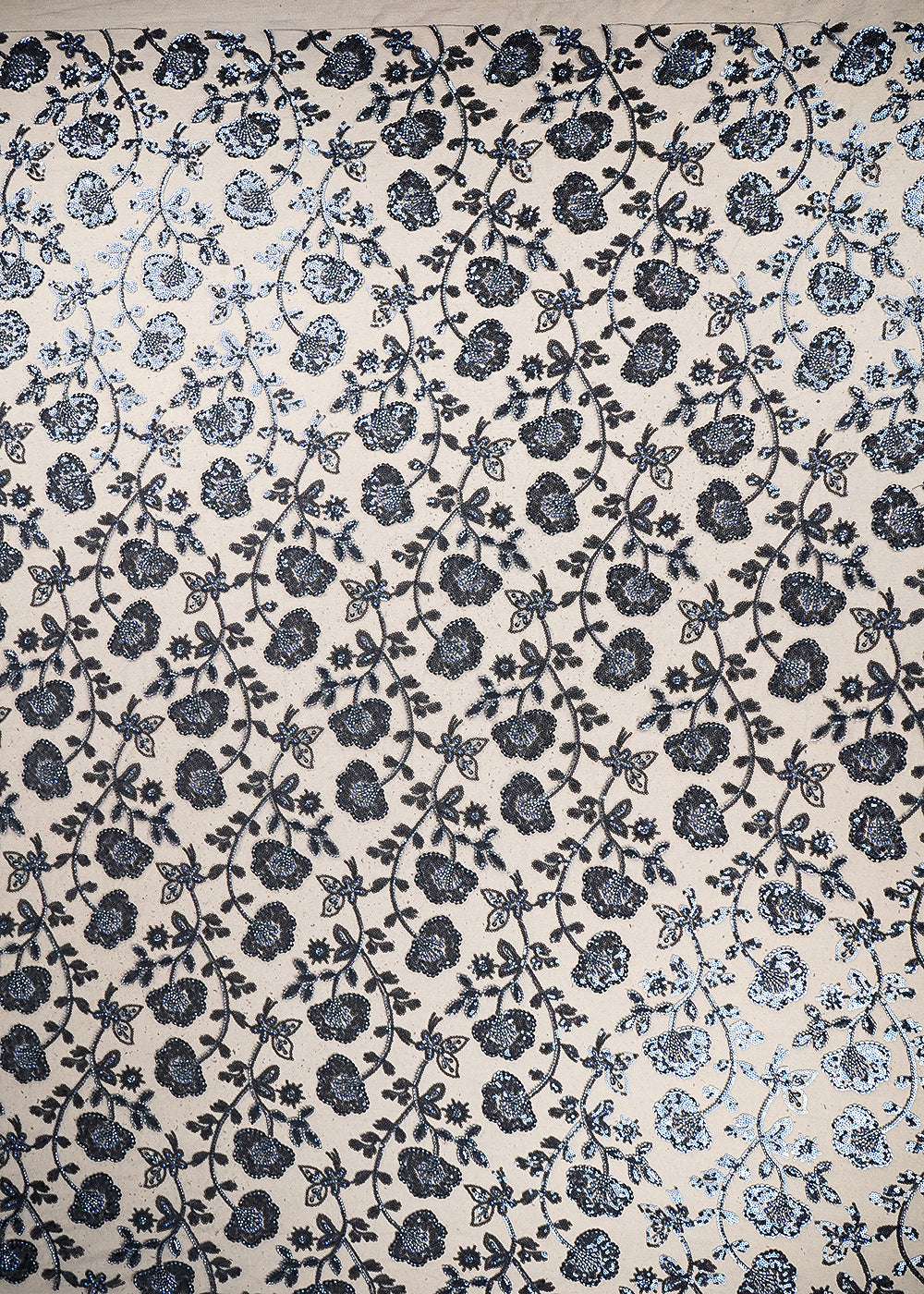 Navy Blue Imported Net Fabric with Allover Bead, Sequins and Katdana Work 19712